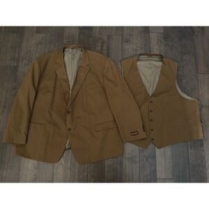 Oak Hill Mens Brown 2PC Suit Jacket Blazer & Vest Size 5XL 62/64R Cotton Stretch